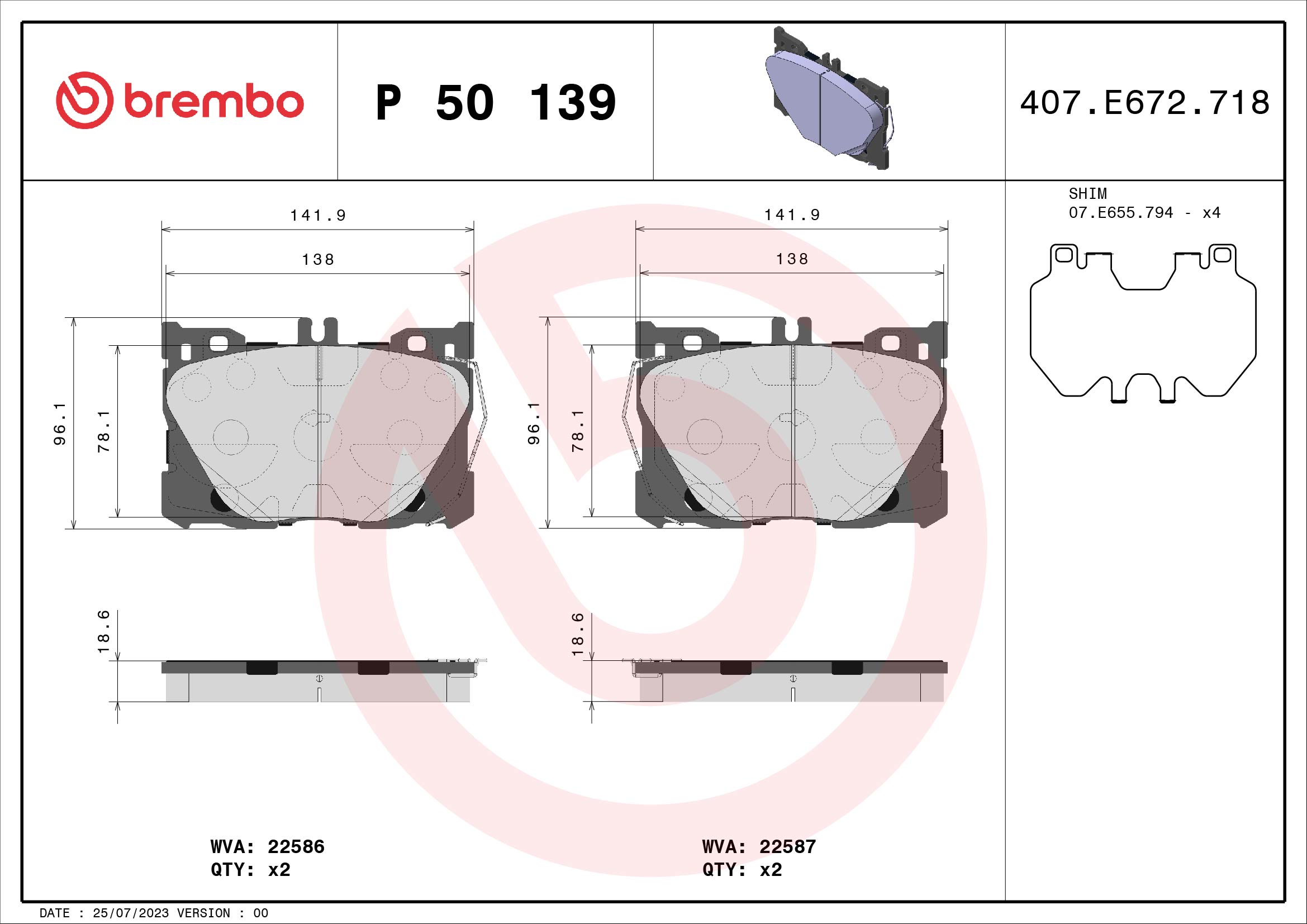 A.B.S. P 50 139 BREMBO Bremsbelagsatz, Scheibenbremse